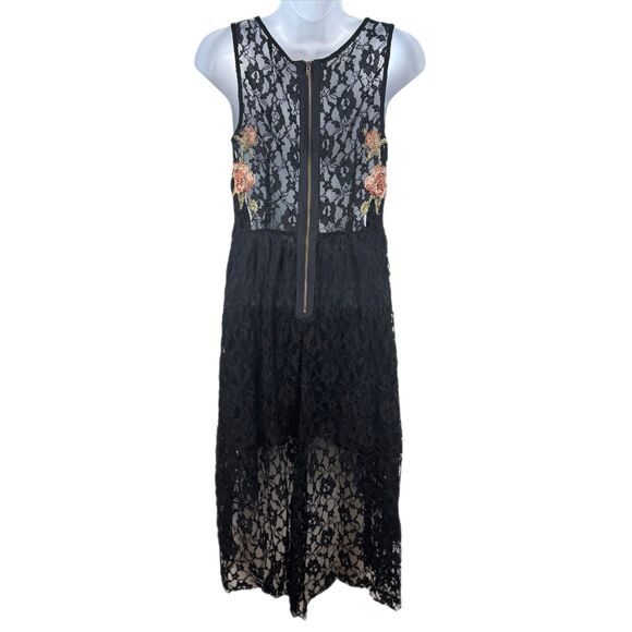 Free People Black Whimsygoth Embroidered Babydoll Dress High Low Hem Size Small - Picture 3 of 16